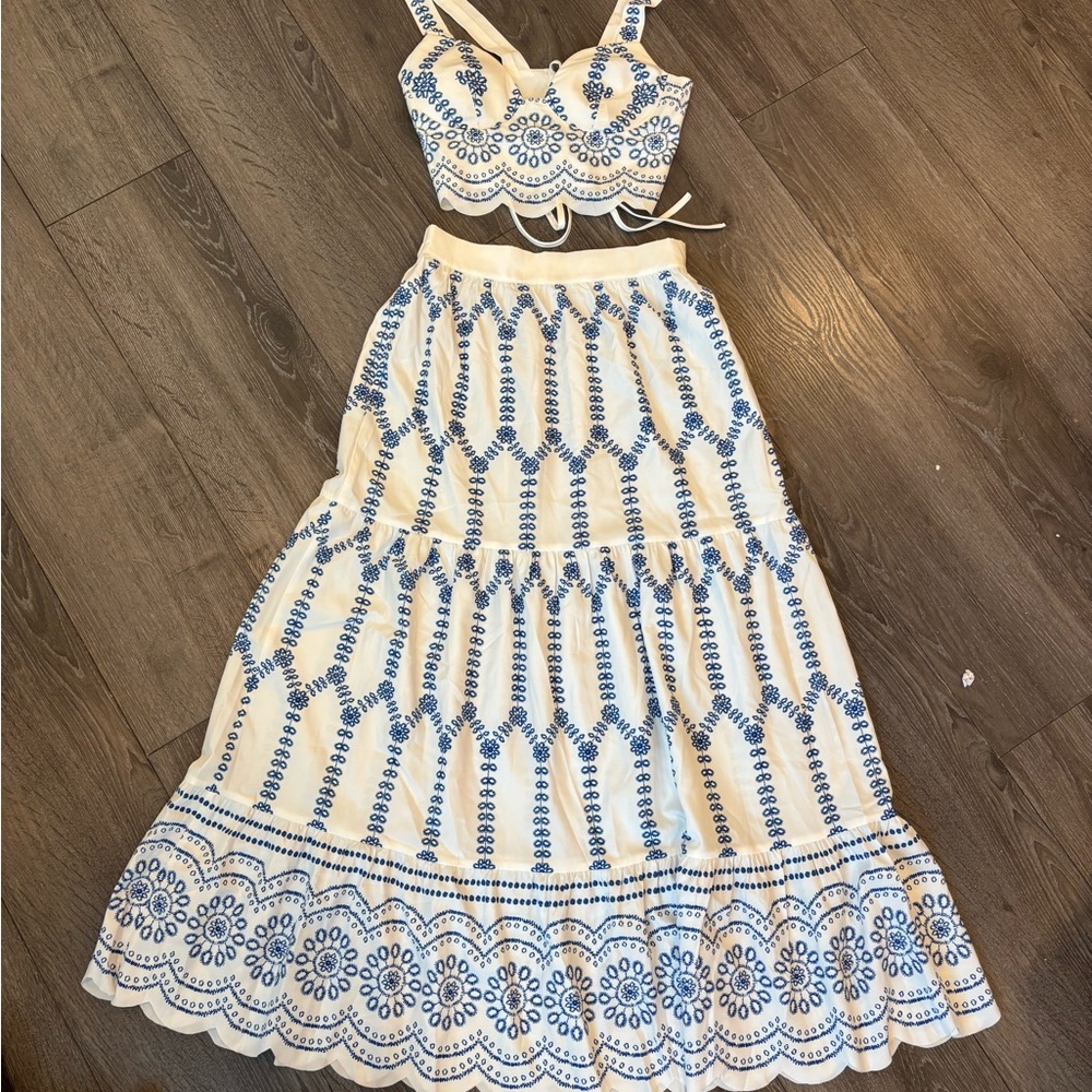 Blue and White Patterned Women's Skirt & Top